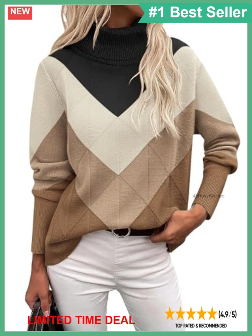 Turtleneck Sweater Chunky Knit Long Sleeve Pullover Ribbed Fall Winter